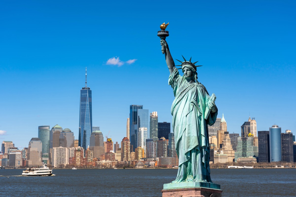 The Statue of Liberty with the New York City skyline